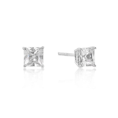 Precious Stars Sterling Silver 5mm Princess-cut Cubic Zirconia Earring Studs