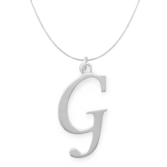 Sterling Silver Initial Letter G Pendant and Thin Box Chain