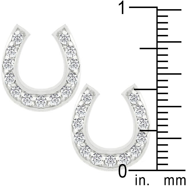 Precious Stars Sterling Silver Cubic Zirconia Horseshoe Stud Earrings