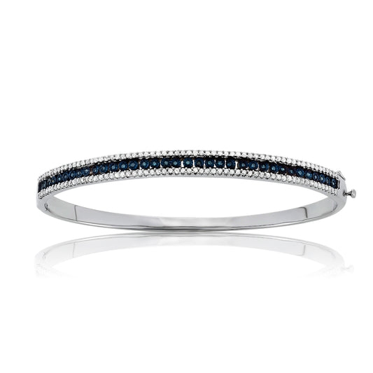 Sterling Silver 1ct TDW Blue and White Diamond 7.5 Inch Bangle Bracelet