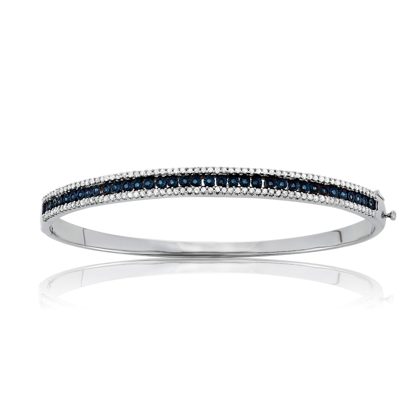 Sterling Silver 1ct TDW Blue and White Diamond 7.5 Inch Bangle Bracelet