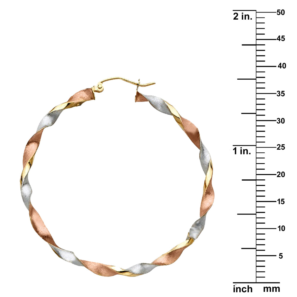 14k Tri-tone Gold Large Twisted Hoop Earrings (35-mm)