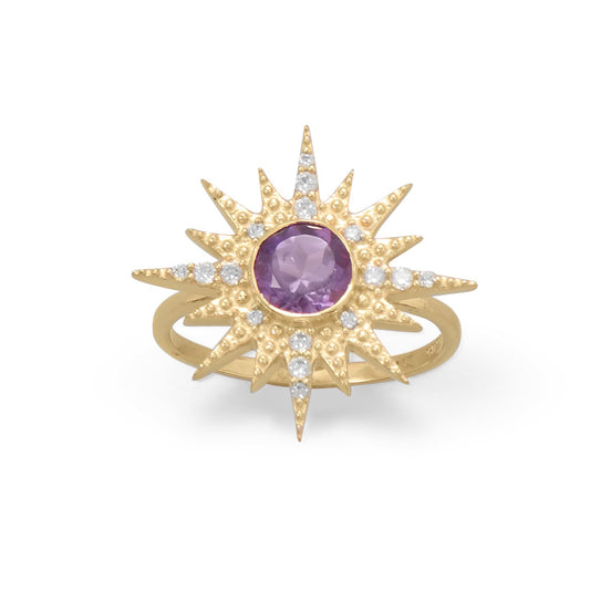 14k Goldplated Silver Amethyst Sunburst Ring