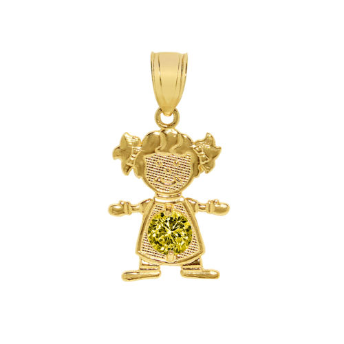 14k Yellow Gold Round-cut Cubic Zirconia Birthstone Girl/Daughter Pendant