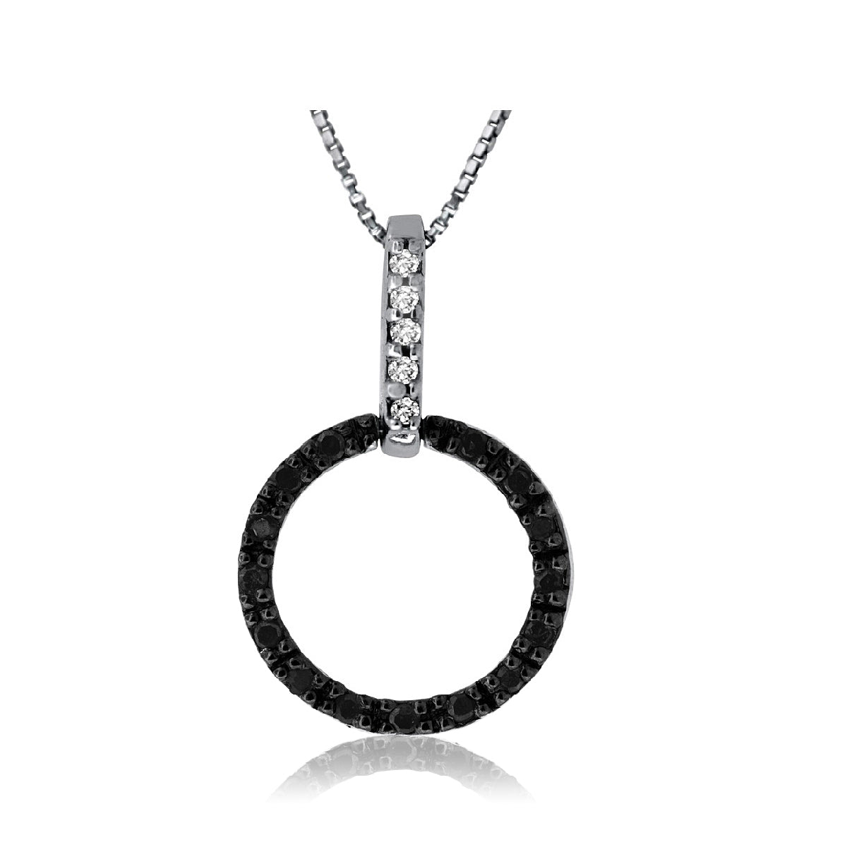 Sterling Silver 0.10 ct TDW Black and White Diamond Circle Necklace