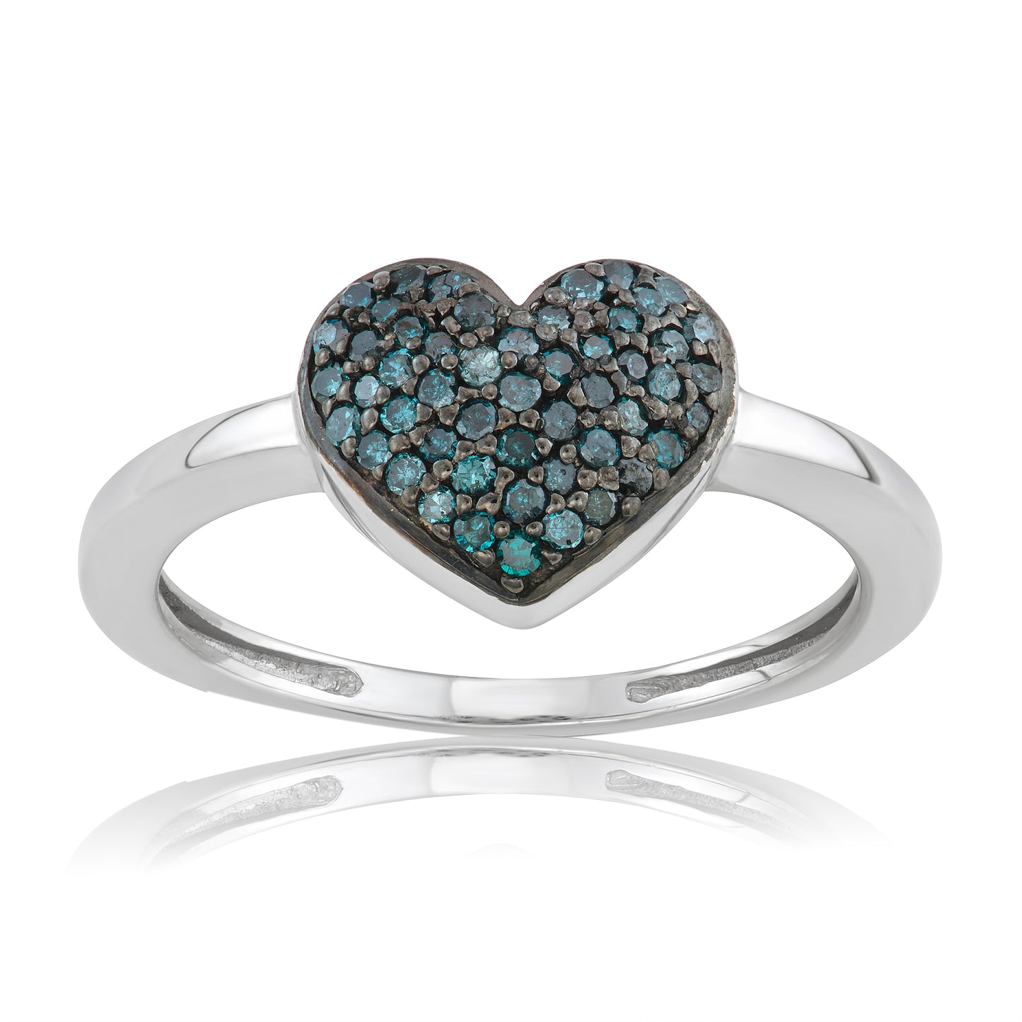 Sterling Silver 0.23ct TDW Blue Diamond Heart-shaped Cluster Ring
