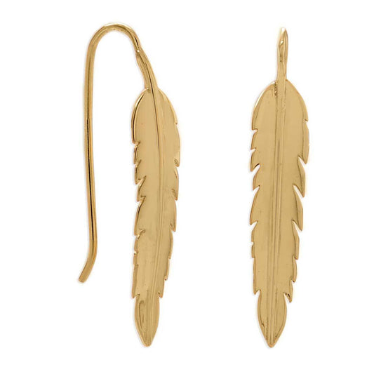 14k Yellow Goldplated Silver Feather Earrings