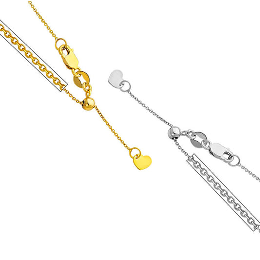 14k Yellow or White Gold 1mm Adjustable Cable Chain Necklace