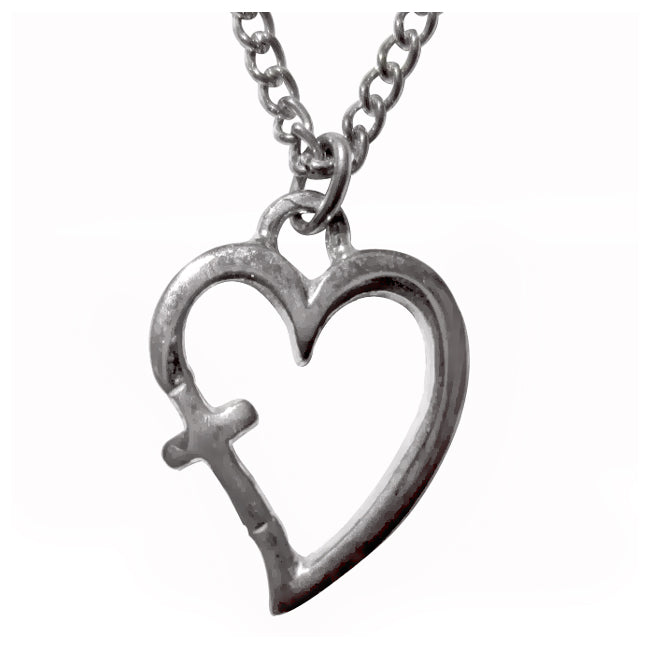 Sterling Silver Open Heart and Cross Charm Pendant