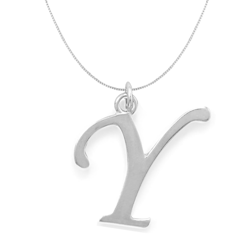 Precious Stars Jewelry Sterling Silver Initial Letter Y Pendant with 0.70-mm Thin Box Chain