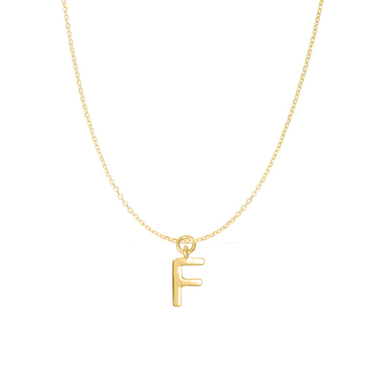 Precious Stars 14K Goldplated Sterling Silver Polished F Charm with Goldfilled 1.5mm Cable Chain