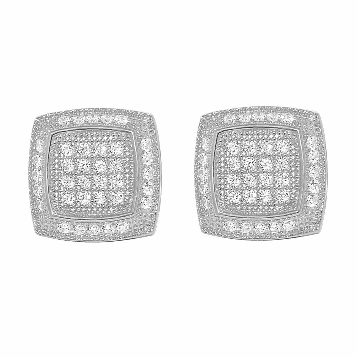 14k White Gold 10mm Pave'-set Cubic Zirconia Square Stud Earrings