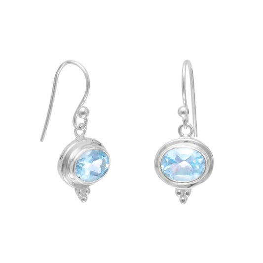 Sterling Silver Oval-cut Blue Topaz Dangling Earrings