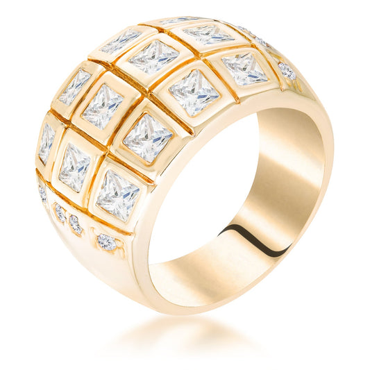 Precious Stars Goldtone Princess-Cut Cubic Zirconia Dome Cocktail Ring