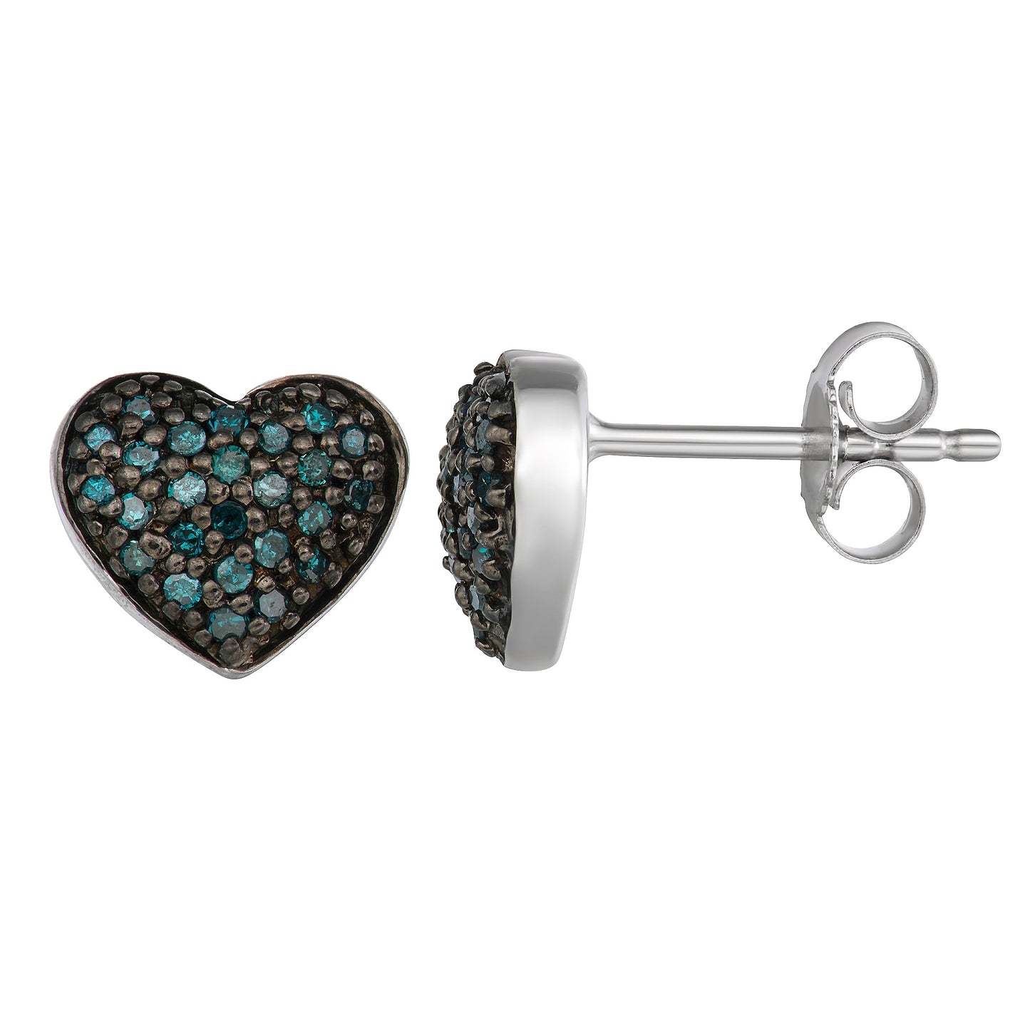 Sterling Silver 0.25ct TDW Blue Diamond Heart Stud Earrings