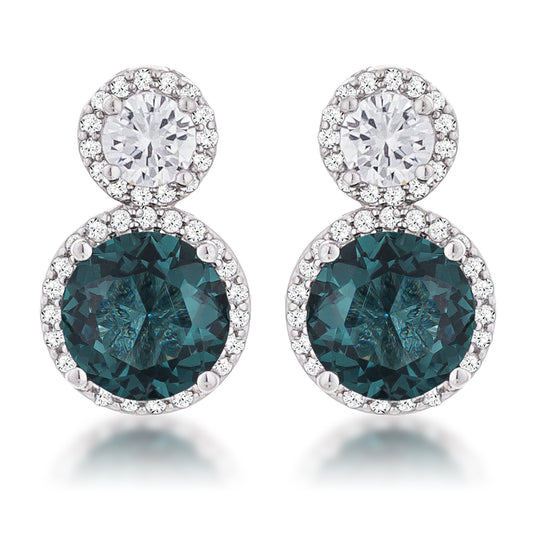 Precious Stars Silvertone Blue-Green Cubic Zirconia Double Halo Drop Earrings