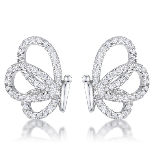 Precious Stars Silvertone Cubic Zirconia Butterfly Stud Earrings