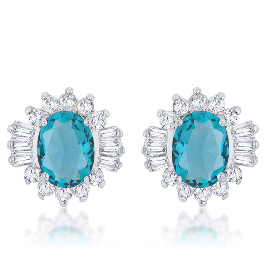 Precious Stars Silvertone Aqua Blue Cubic Zirconia Fancy Stud Earrings