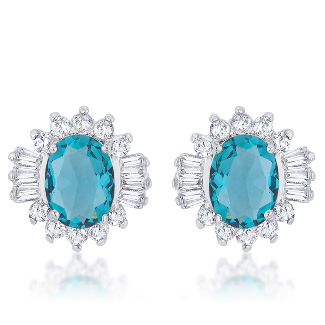 Precious Stars Silvertone Aqua Blue Cubic Zirconia Fancy Stud Earrings