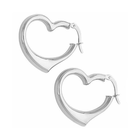 14k White Gold 25mm Hinged Heart Hoop Earrings