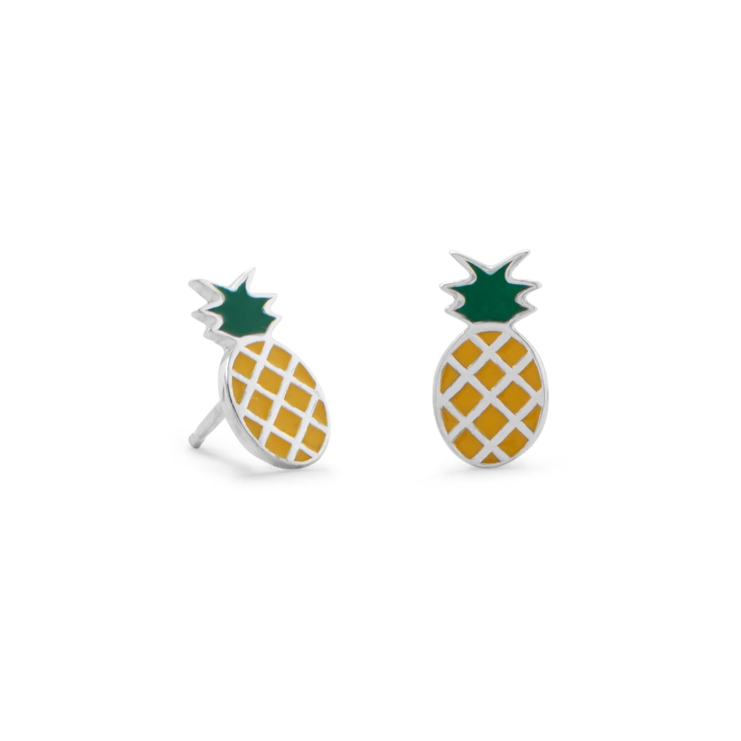 Sterling Silver and Enamel Pineapple Earring Studs