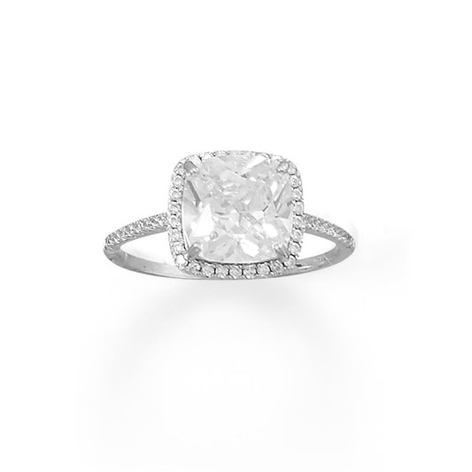 Sterling Silver Cushion-cut Cubic Zirconia Halo Engagement Ring