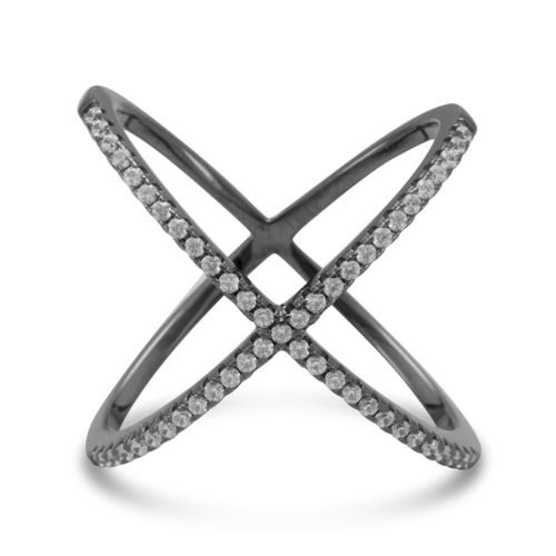 Sterling Silver Signity Cubic Zirconia 'X' Criss-Cross Ring