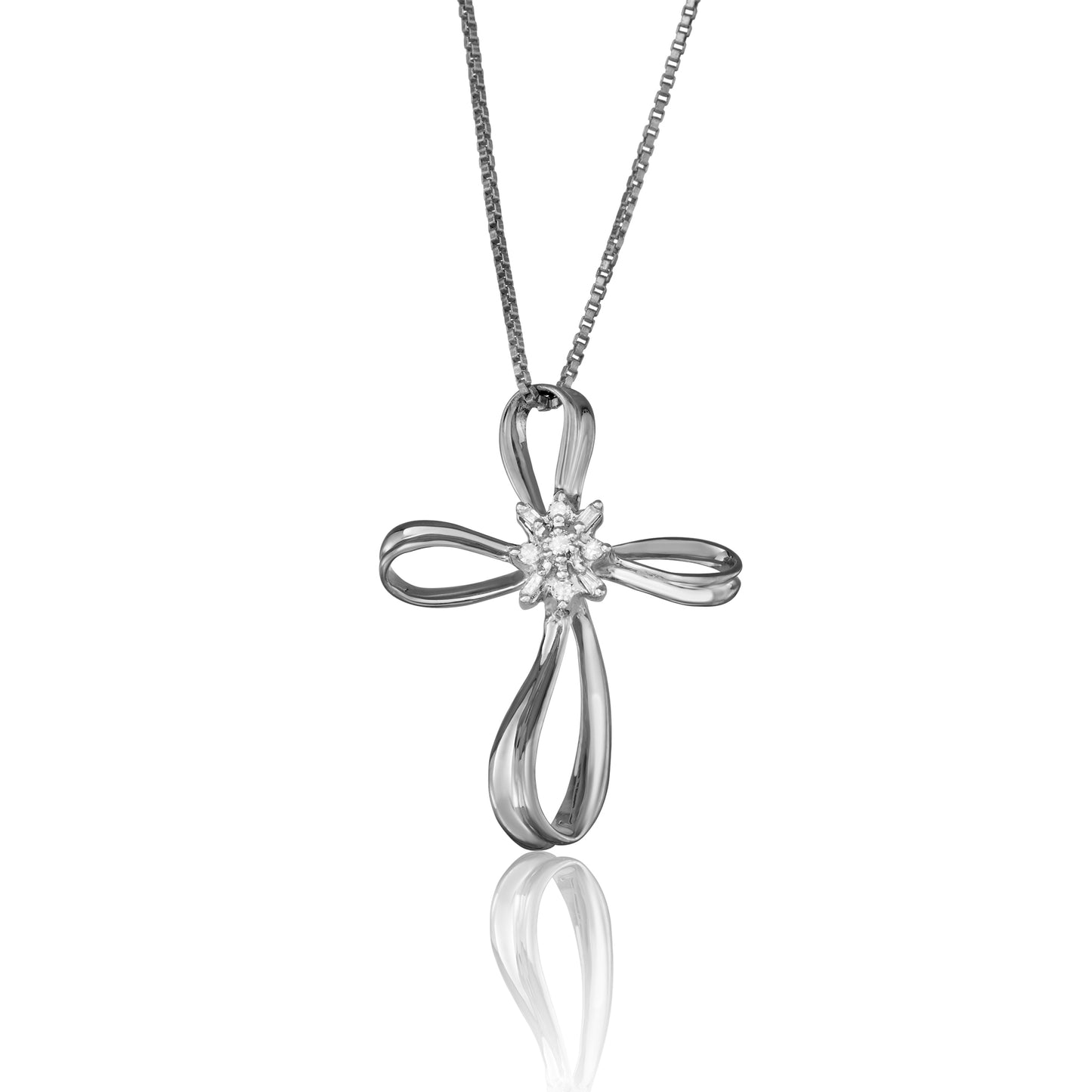 Sterling Silver 0.10 ct TDW White Diamond Cross Necklace