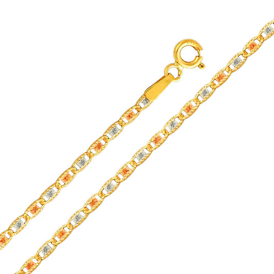 14k Tri-tone Gold 2.1mm Diamond-cut Valentino Chain Necklace