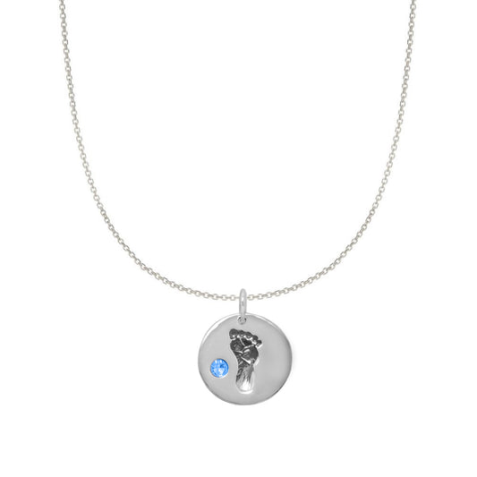 Sterling Silver Blue Crystal Baby Footprint Necklace