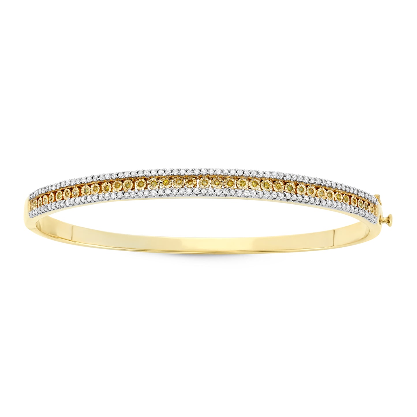 Yellow Goldplated Silver 1ct TDW Yellow & White Diamond 7.25" Bangle Bracelet