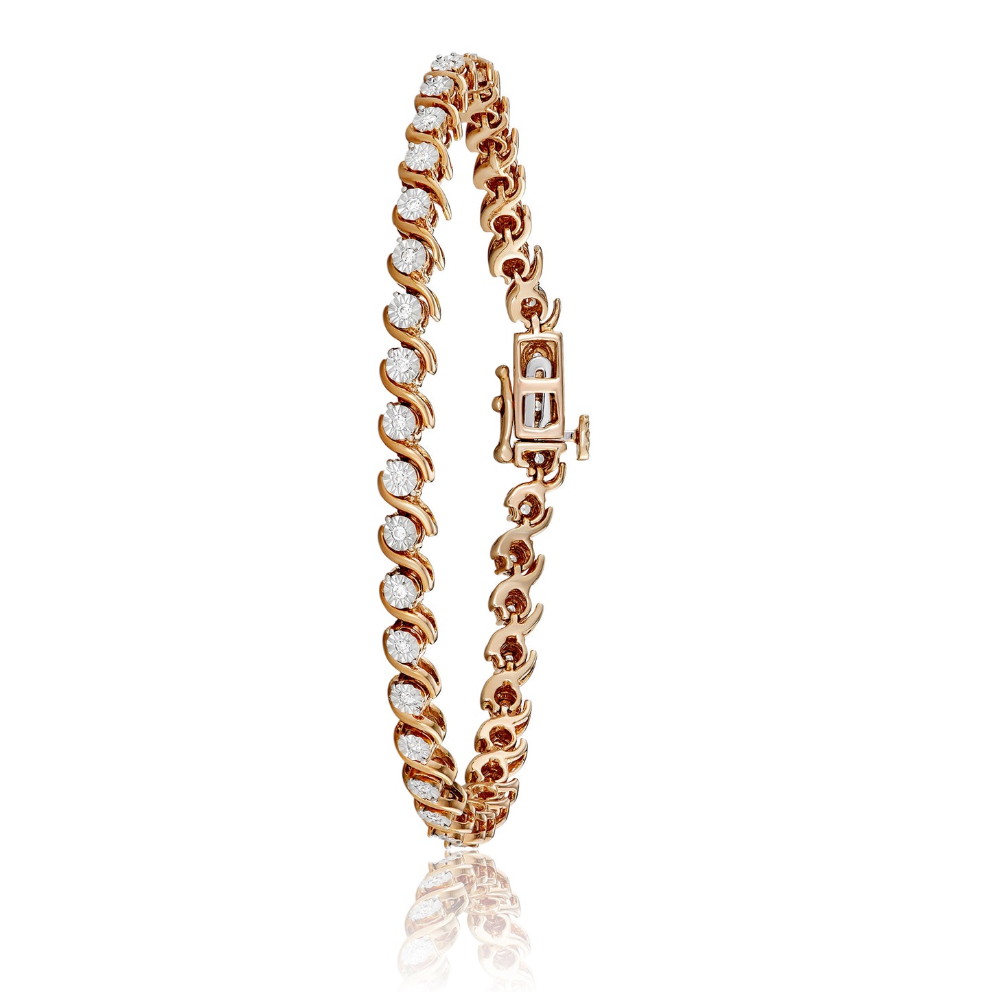 Two-Tone Goldplated Silver 0.25ct TDW White Diamond 7 Inch S-Link Bracelet
