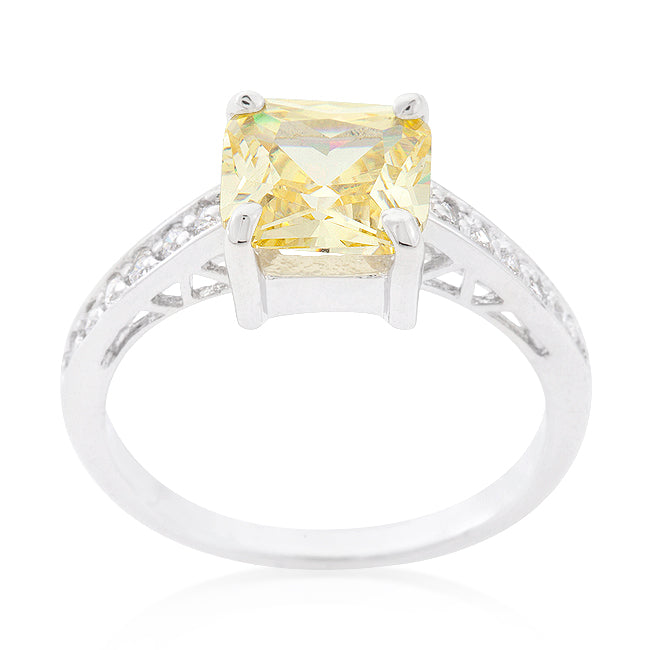 Precious Stars Silvertone Princess-cut Yellow Cubic Zirconia Engagement Ring