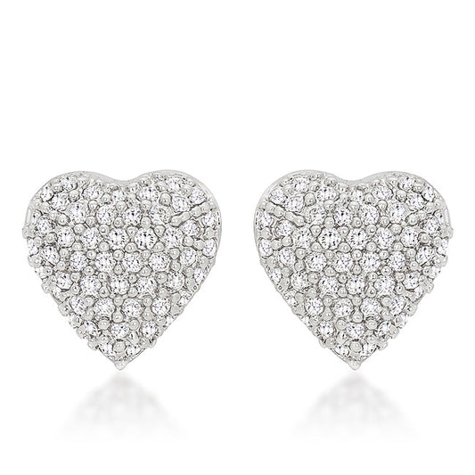 Precious Stars Silvertone Clear Cubic Zirconia Heart Stud Earrings