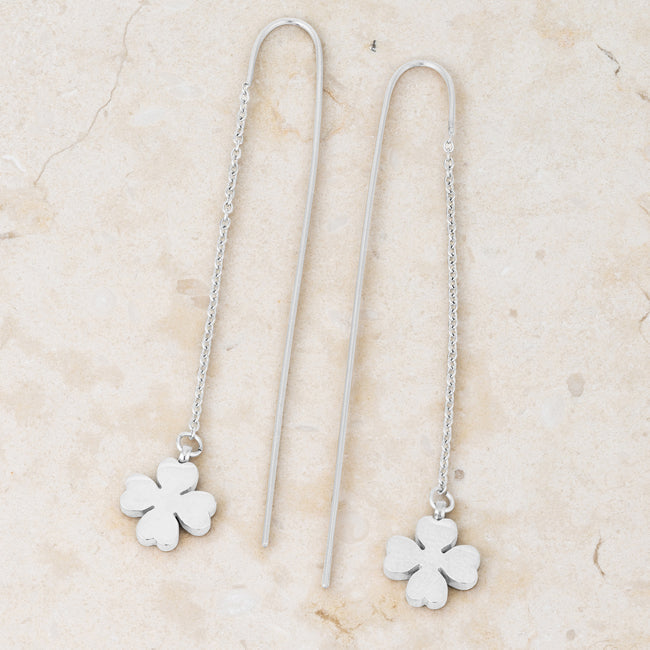 Precious Stars Stainless Steel Clover 2.5" Threader Earrings