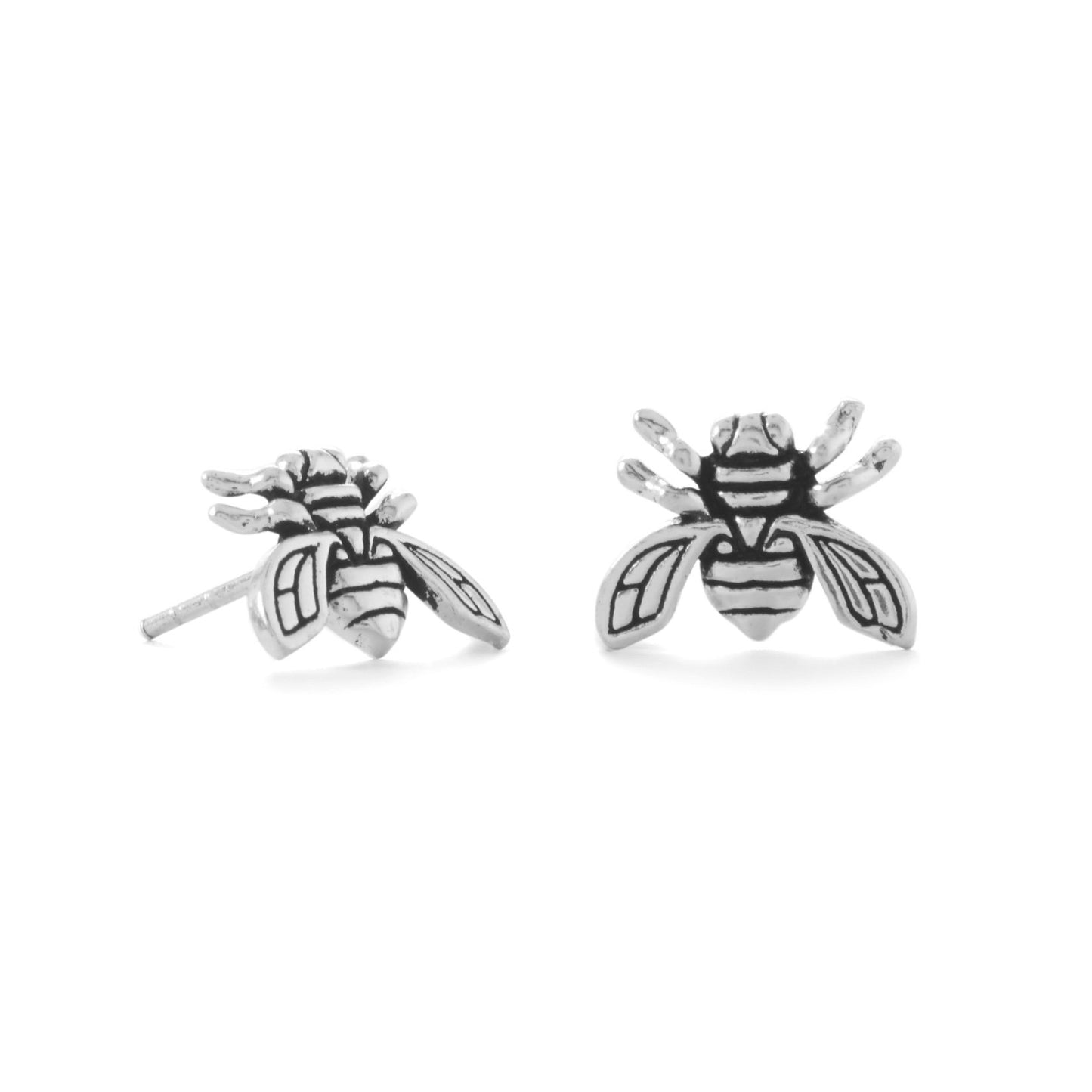 Sterling Silver Oxidized Buzzing Bee Earring Studs