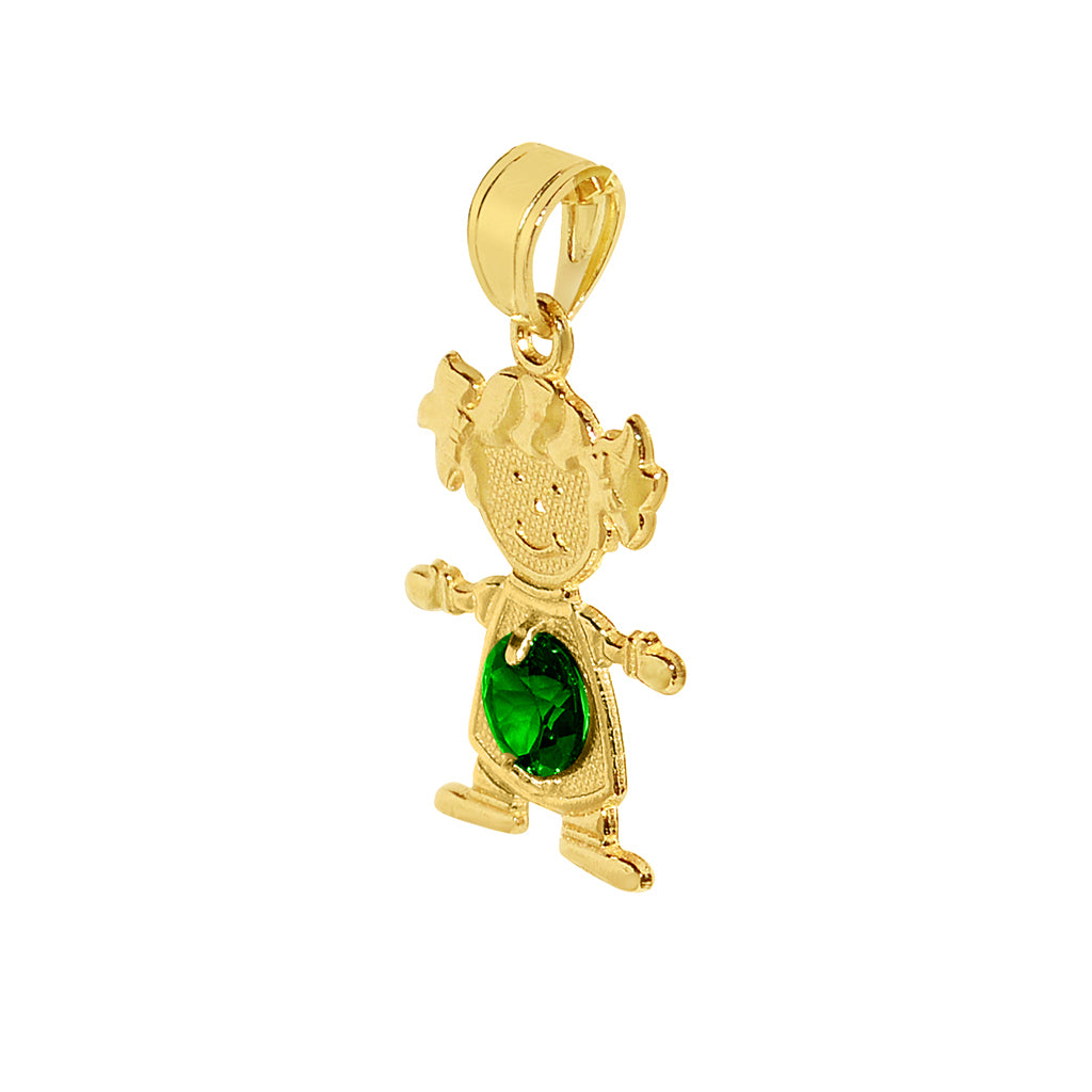 14k Yellow Gold Round-cut Cubic Zirconia May Birthstone Girl/Daughter Pendant with Square Wheat Chain