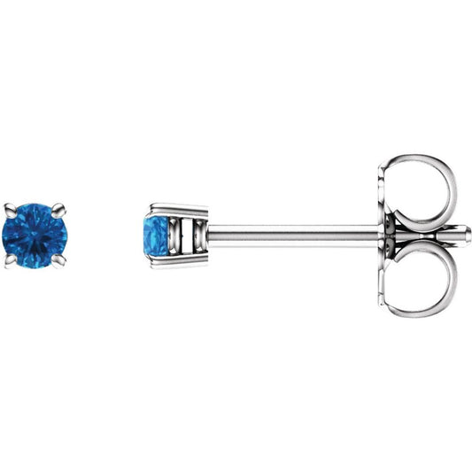 14k White Gold 2.5 mm Natural Swiss Blue Topaz Stud Earrings