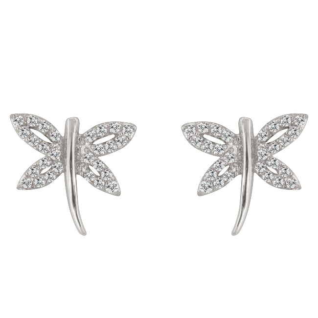 Precious Stars Silvertone Cubic Zirconia Dragonfly Stud Earrings