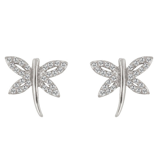 Precious Stars Silvertone Cubic Zirconia Dragonfly Stud Earrings