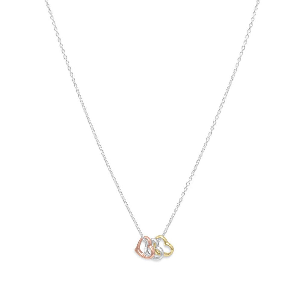Sterling Silver Tri-Tone Heart 18 inch Necklace