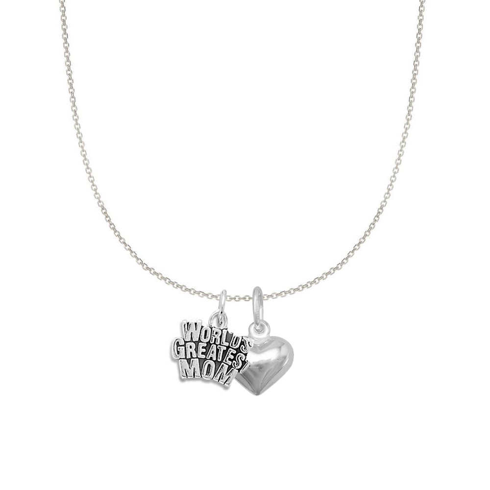 Sterling Silver World's Greatest Mom and Heart Charm Necklace