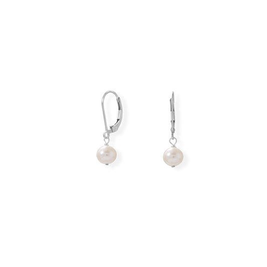 Sterling Silver 6.5mm Cultured Freshwater Pearl Lever Earrings