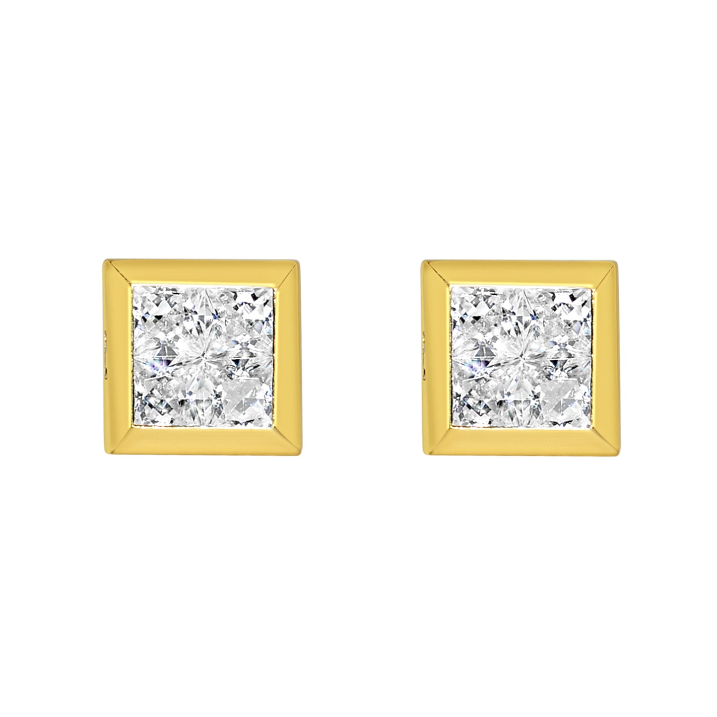 14k Yellow Gold 7.25 mm Composite Invisible-Set Cubic Zirconia Square Stud Earrings