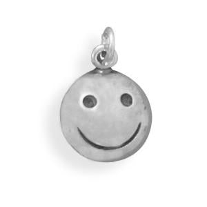Sterling Silver Oxidized Smiley Face Bracelet Charm
