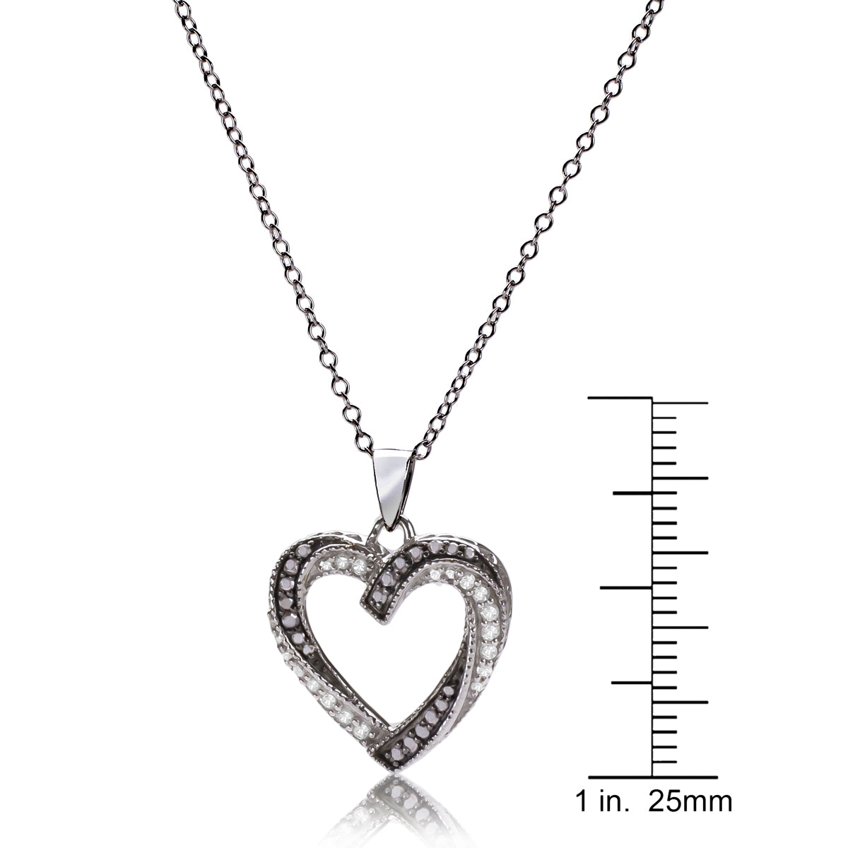 Sterling Silver 0.22 ct TDW Black and White Diamond Heart Necklace