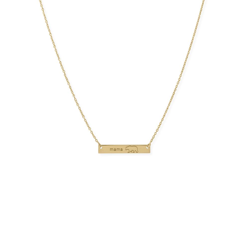 14k Yellow Goldplated Sterling Silver Mama Bear Bar Necklace