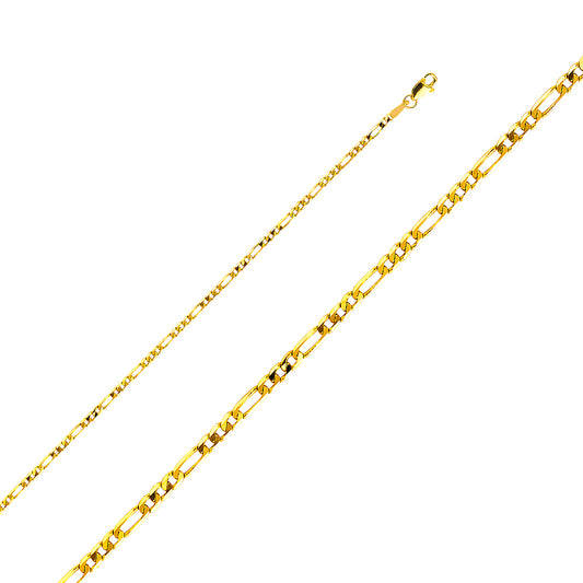 14k Yellow Gold 2.2mm Light Figaro Unisex Chain Necklace