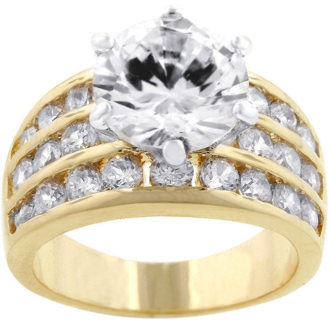 Precious Stars Goldtone Round-Cut Clear Cubic Zirconia Fancy 3-Row Engagement Ring