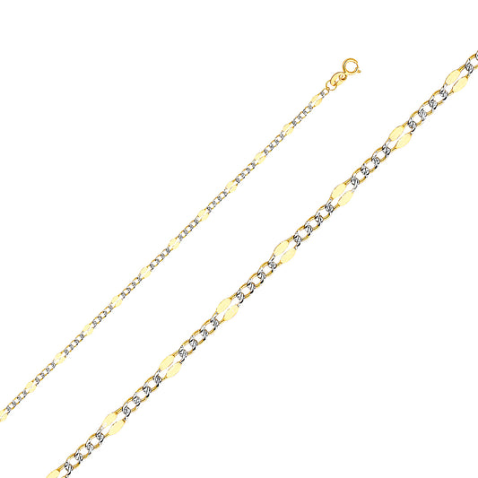 14k Two-tone Gold 3.2mm White Pave Stamped Figaro Chain Necklace